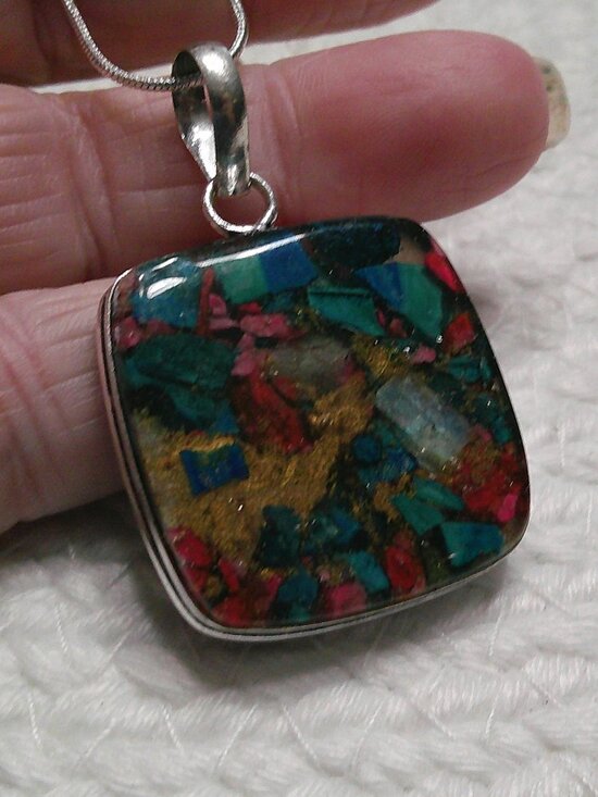HANDMADE Jewelry - Gorgeous SPINY OYSTER TURQUOISE Handmade Sterling 925 Pendant/Chain #638E